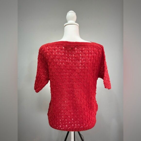 CLEARANCE! Red Vintage S/S Open Knit Sweater Size M EUC - Picture 2 of 5